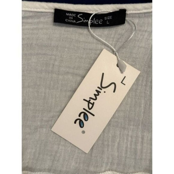 White Lace V Neck Boho Blouse | Simplee | Large | NWT | SKU0152 - Picture 10 of 12